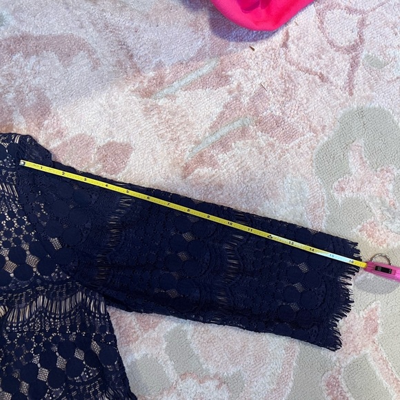 Jessica H Women's Navy Nude Lace Dress Size 6. 3/4 Sleeve - Picture 7 of 8